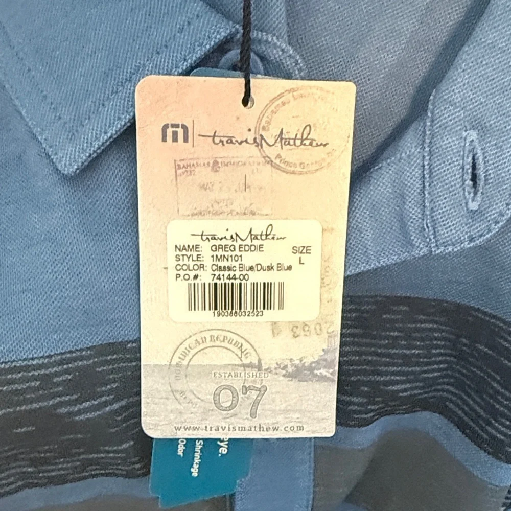 NWT TravisMathew Trump National Bedminster Golf Polo Shirt Men’s Large Blue - Picture 5 of 6